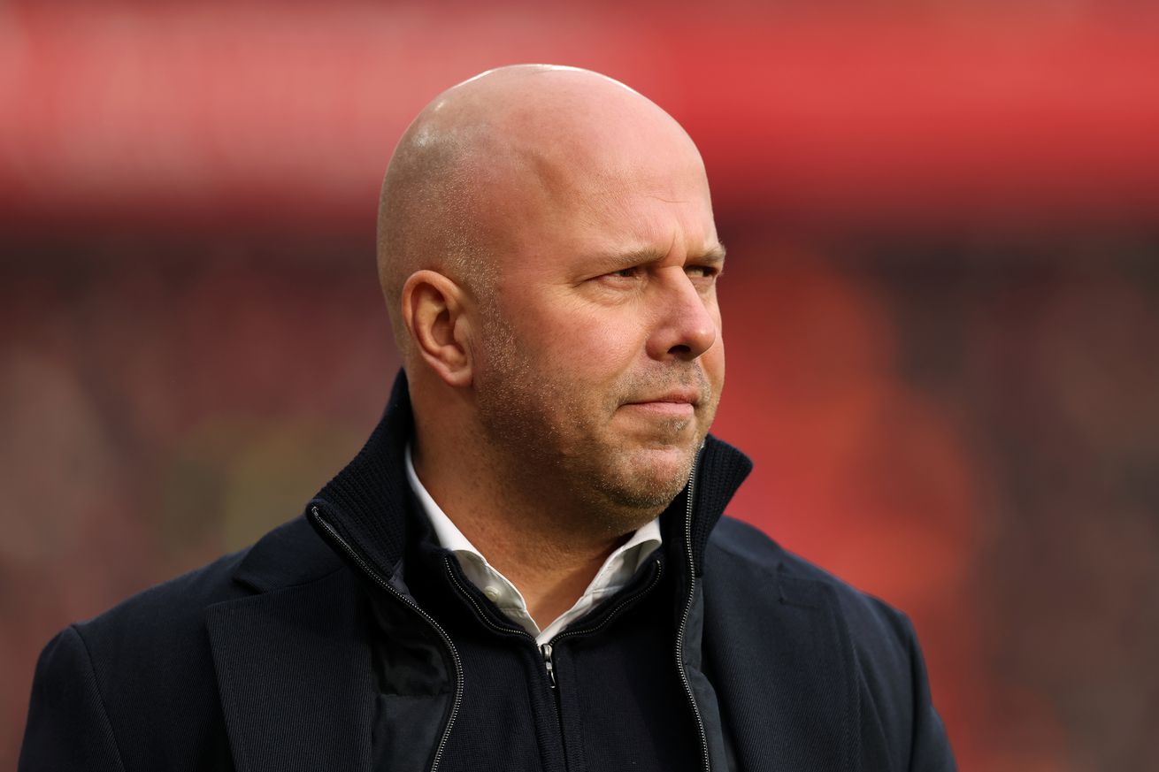&nbsp;Arne Slot, Manager of Liverpool, looks on prior to the Emirates FA Cup Third Round match between Liverpool and Accrington Stanley at Anfield on January 11, 2025 in Liverpool, England.