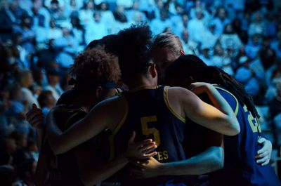 Notre Dame huddles up while playing against North Carolina on Jan. 5, 2025 in Chapel Hill, N.C.